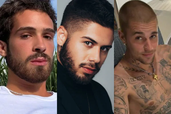 Montagem colorida de João Guilherme, Zé Felipe e Justin Bieber - Metrópoles