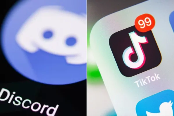 Imagem colorida mostra aplicativos do Discord e Tiktok. Metrópoles