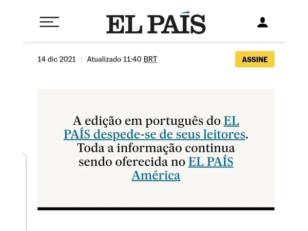Anuncio de encerramento das atividades do El País
