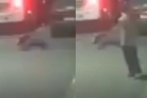 Captura de tela colorida e embaçada de homem que morreu após cair em via pública e ter cabeça esmagada por ônibus. - Metrópoles