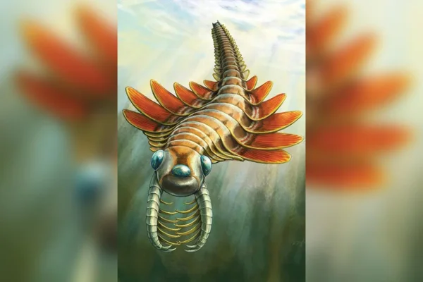 Ilustreação colorida de animal primitivo com três olhos - Metrópoles