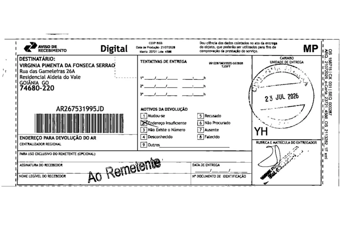 Documento dos Correios Documento dos Correios