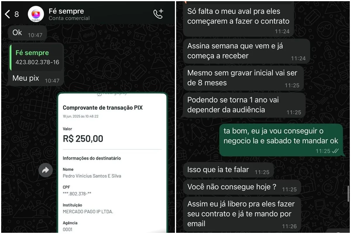 Prints da conversa entre o ator e o golpista Prints da conversa entre o ator e o golpista