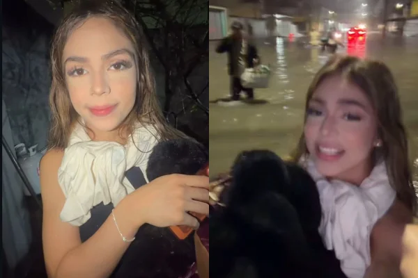 Melody passa perrengue após carro da família ficar preso em enchente no RJ
