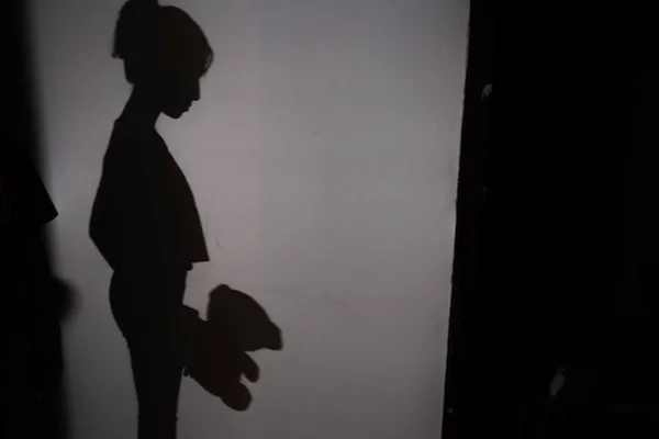 Imagem de sombra de criança segurando um urso de pelúcia - Metrópoles