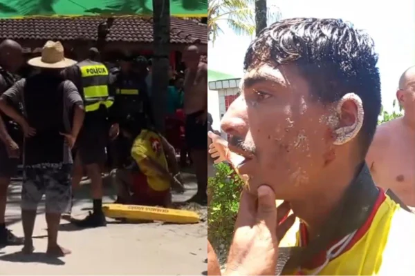 Imagem colorida mostra salva-vidas alvo de agressões e ofensas racistas. Metrópoles