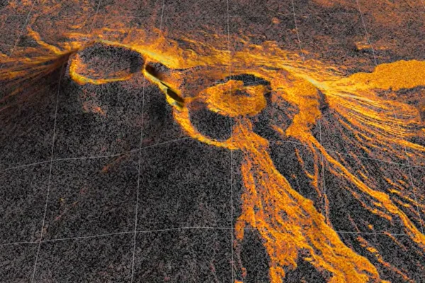 Foto de gráfico capturado pela Nasa, de um vulcão que voltou à ativa na Rússia - Metrópoles.