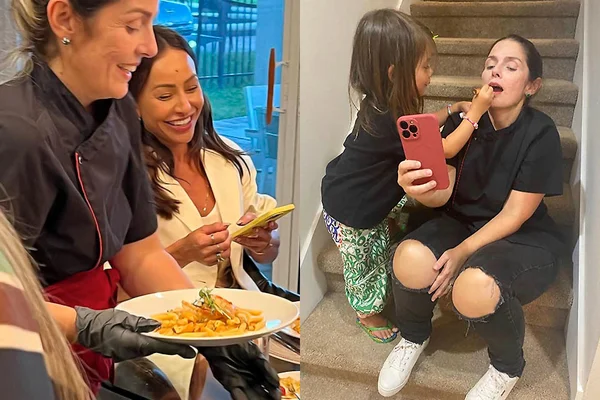 Zoe, filha de Sabrina Sato, apronta durante almoço e maquia rosto da chef Karlota Fonseca