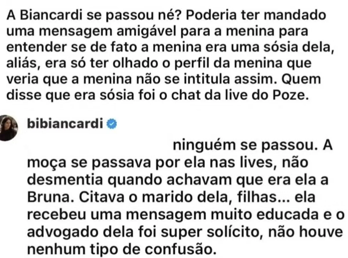 Irmã sai em defesa de Bruna Biancardi após polêmica com suposta sósia Irmã sai em defesa de Bruna Biancardi após polêmica com suposta sósia