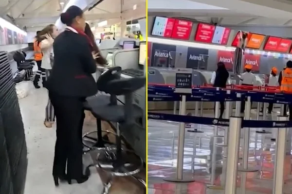 Mulher brigando com funcionários de um aeroporto