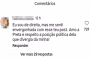 Print dos comentários da postagem de Luiz Bacci sobre Preta Gil