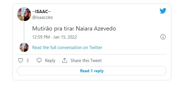 BBB22: Naiara Azevedo é detonada por vídeo zoando deficiência de Lula - imagem 2 BBB22: Naiara Azevedo é detonada por vídeo zoando deficiência de Lula - imagem 2