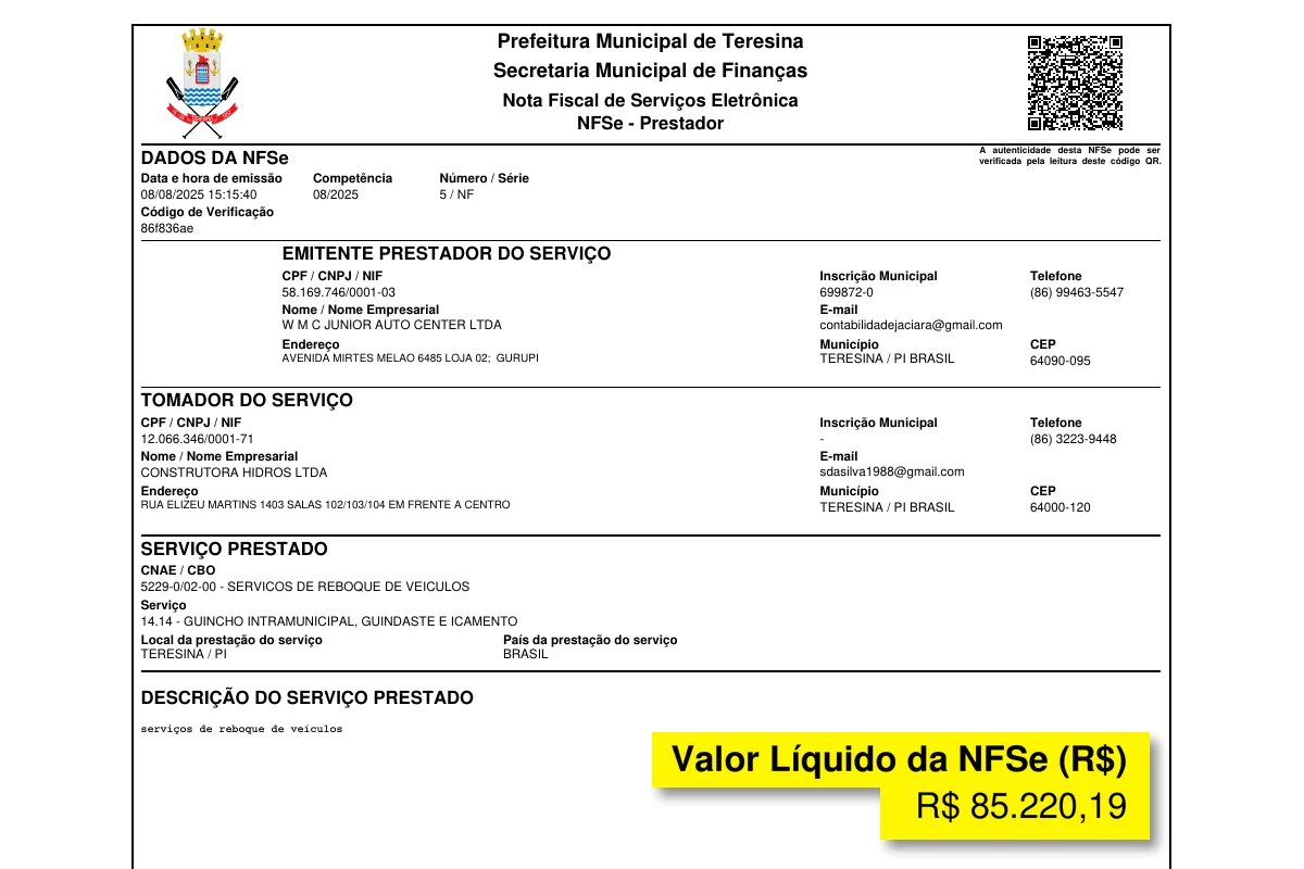 Nota fiscal emitida por oficina fantasma a favor da Construtora Hidros Nota fiscal emitida por oficina fantasma a favor da Construtora Hidros