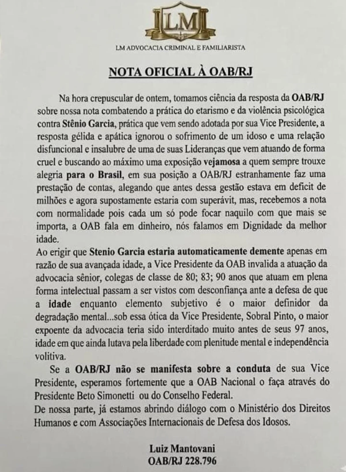 Defesa de Stenio Garcia rebate OAB e detona: "Ignorou o sofrimento" Defesa de Stenio Garcia rebate OAB e detona: "Ignorou o sofrimento"
