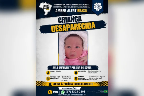 Imagem colorida mostra bebê de 28 dias desaparecida em Campo Grande (MS) - Metrópoles