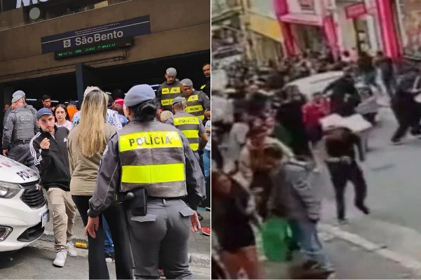 Imagem colorida mostra movimentação após tiros no metrô. Metrópoles