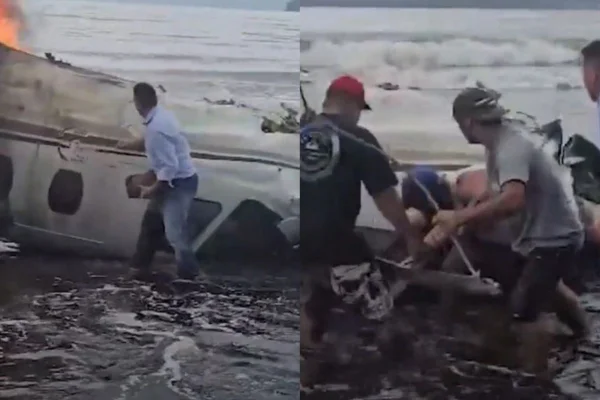 Pessoas quebram janela de avião caído em mar - Metrópoles