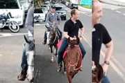 Rodrigo Manga passeando pelas ruas de Sorocaba com o cavalo Rodrigo Manga passeando pelas ruas de Sorocaba com o cavalo