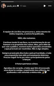 Paula Aires emitiu comunicado nas redes negando reconciliação com Matheus Aleixo