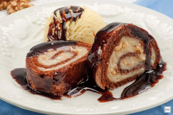 Rocambole de chocolate quente