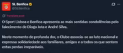 Benfica prestou condolências pelo falecimento do jogador