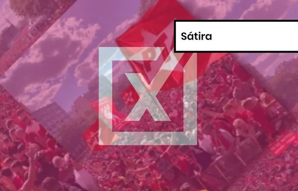 Imagem colorida de post satírico sobre manifestação do PT