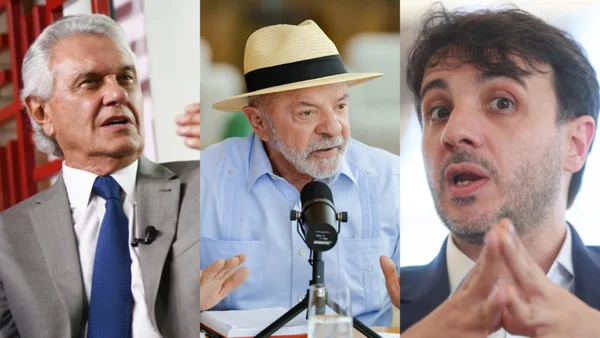 Candidatos à Presidência Ronaldo Caiado, Lula e Renan Santos