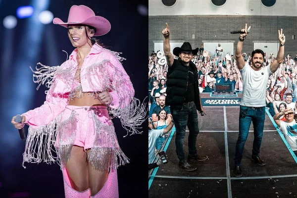Montagem com fotos coloridas de Ana Castela e Antony & Gabriel - Metrópoles