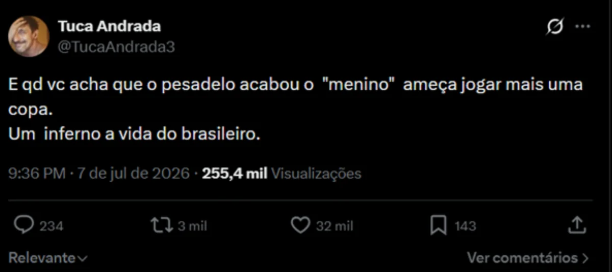 Tuca Andrada criticou Neymar publicamente. Tuca Andrada criticou Neymar publicamente.