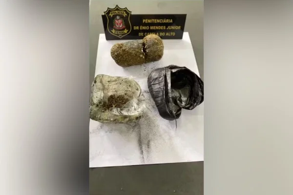 Imagem colorida mostra maconha que estava escondida no órgão genital de mulher que ia visitar o marido em penitenciária de SP - Metrópoles