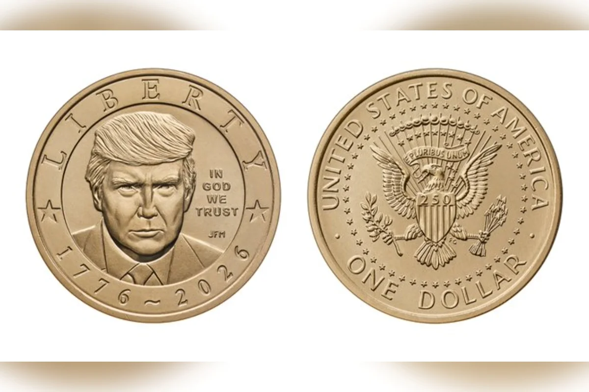 lançamento de uma nova moeda de ouro de US$ 1 com a imagem do presidente Donald Trump. lançamento de uma nova moeda de ouro de US$ 1 com a imagem do presidente Donald Trump.