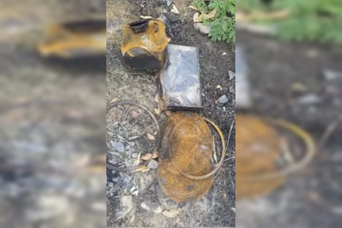 Galão de combustível perto do corpo de grávida carbonizada Galão de combustível perto do corpo de grávida carbonizada