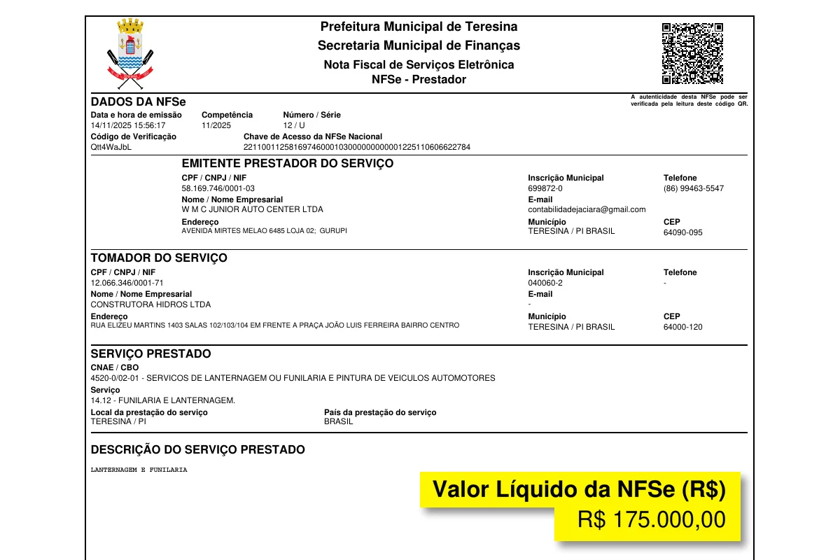 Nota fiscal emitida por oficina fantasma a favor da Construtora Hidros Nota fiscal emitida por oficina fantasma a favor da Construtora Hidros
