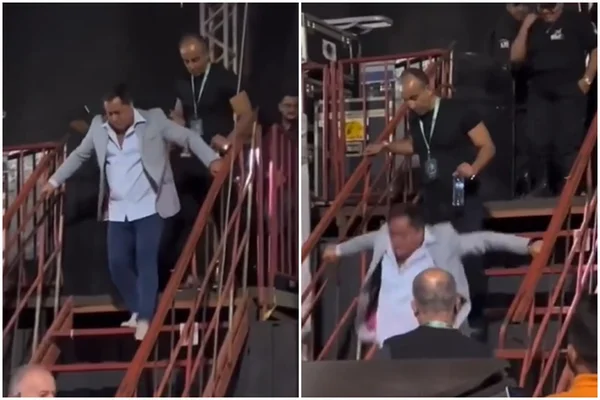 Vídeo. Leonardo cai de escada na saída de show e assusta a produção