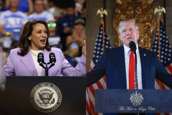 Imagem colorida de Kamala Harris e Donald Trump - Metrópoles