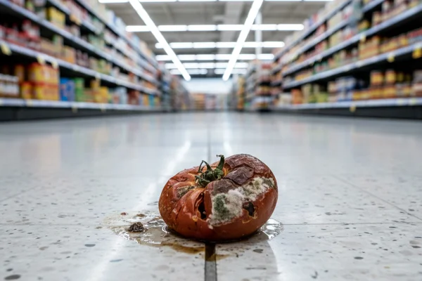 Tomate podrem em chão de supermercado - Metrópoles