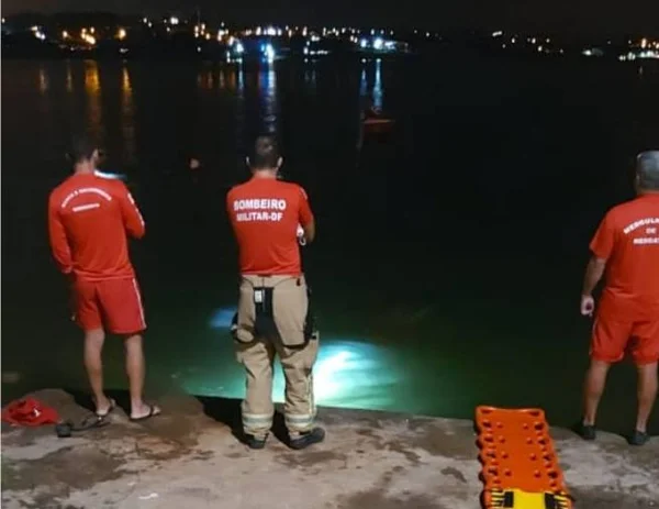 Três homens de costas e diante de lago