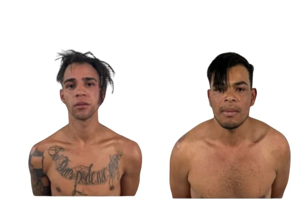 Montagem colorida com fotos de dois homens presos pela polícia.