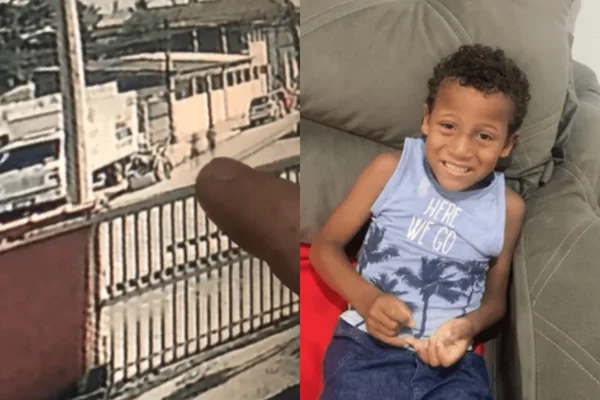 Imagem colorida de menino morto e recorte de câmera onde mostram último momento antes de corpos serem encontrados em carro - Metrópoles