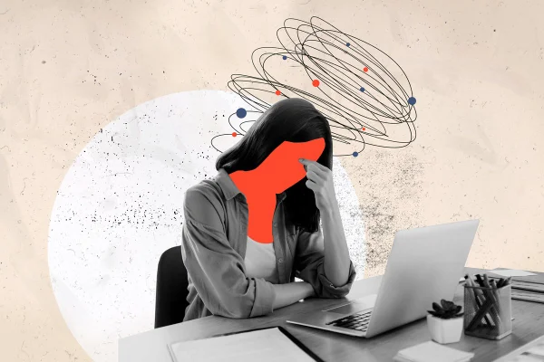 Ilustração colorida de silhueta feminina com níveis altso de cortisol - Metrópoles.