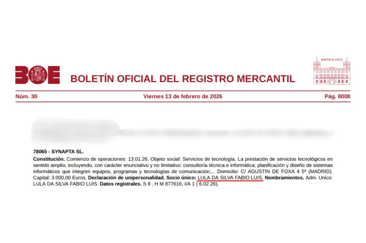 Registro da empresa de Lulinha em Madri Registro da empresa de Lulinha em Madri