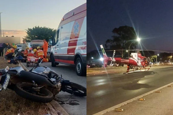 Helicóptero fecha trânsito em avenida do DF para salvar motociclista