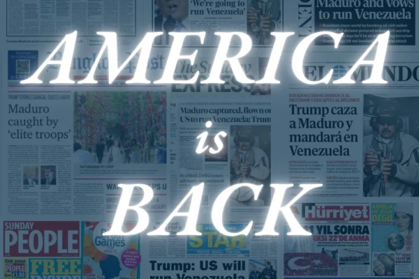 Foto coloria divulgada pelo Departamento de Estados dos EUA com a frase: "A América está de volta" - Metrópoles