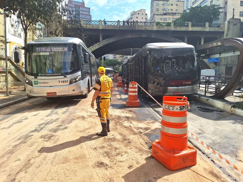 Avenida Nove de Julho após ônibus pegar fogo no local Avenida Nove de Julho após ônibus pegar fogo no local