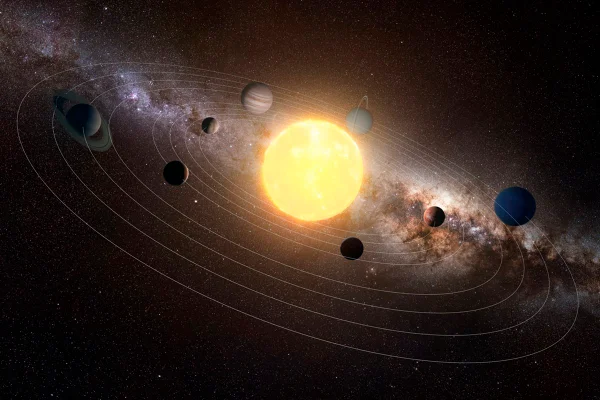 Ilustração mostra o Sistema Solar - Mercúrio, Vênus, Terra, Marte, Júpiter, Saturno, Urano, Netuno e Plutão - Metrópoles