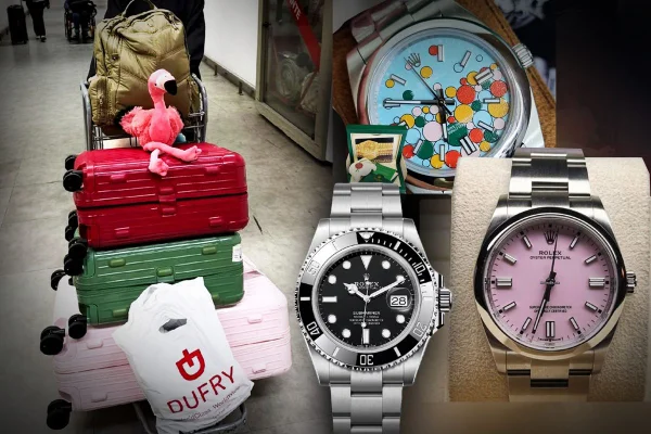 malas de viagens e relógios rolex