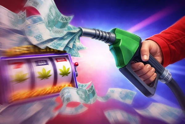 Bomba de gasolina jorrando dinheiro