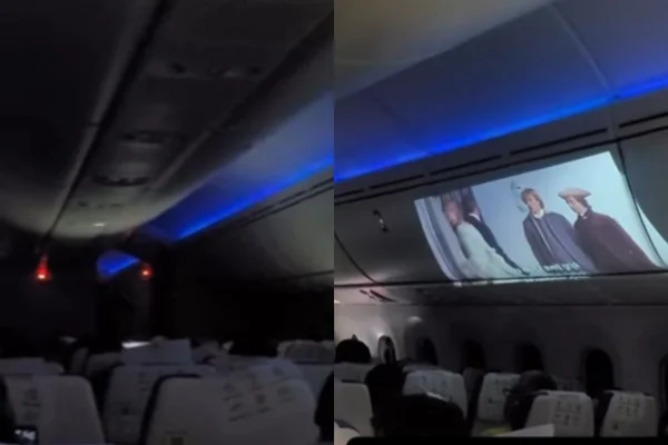 Passageiro exibe filme durante voo