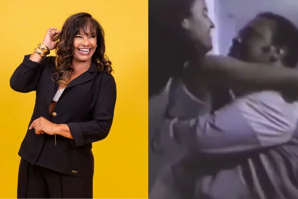 Montagem com foto de Solange Couto e cena do filme A Noite dos Bacanais