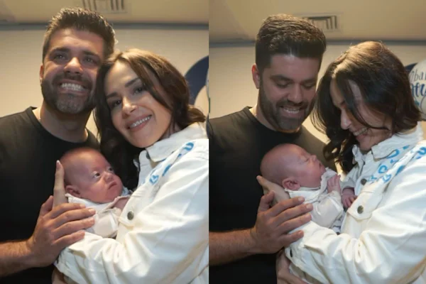Foto colorida de Nadja Haddad, marido e filho - Metrópoles